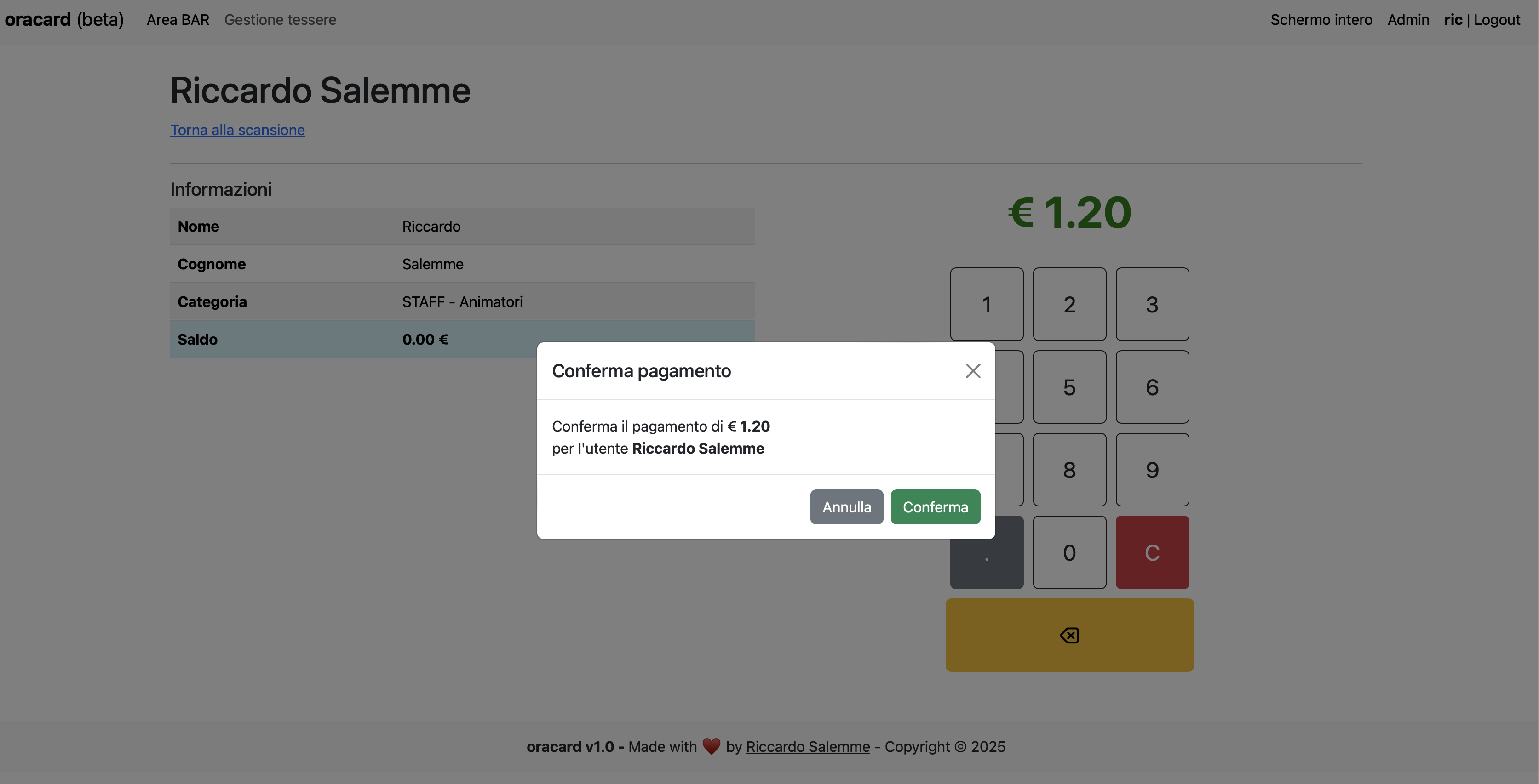 Oracard screen 2